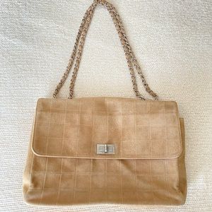 CHANEL 2.55 Reissue Quilted Large Classic Flap Chocolate Bar Suede Shoulder Bag